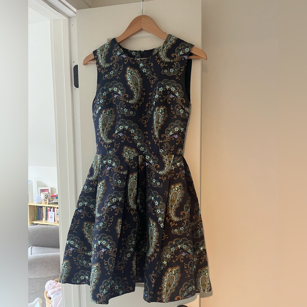 Cynthia Rowley paisley brocade mini a-line formal dress women’s size XS navy